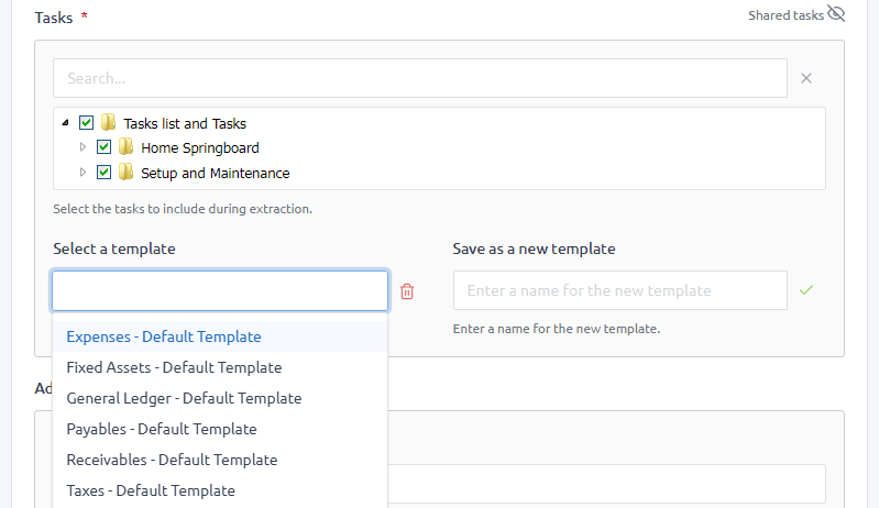 Templates selection.